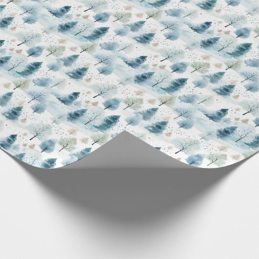 Papier Cadeau Forêt d'hiver douce pastel bleu et vert (Coin)