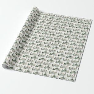 Papier Cadeau Forêt d'hiver : Flou vert à main