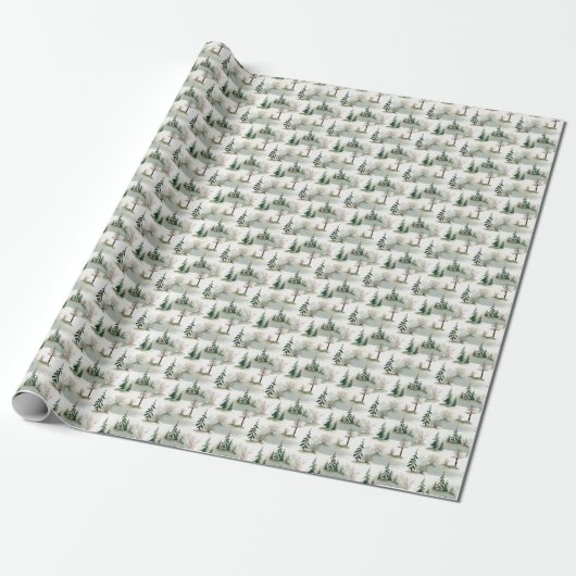 Papier Cadeau Forêt d'hiver : Flou vert à main (Déroulé)