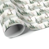 Papier Cadeau Forêt d'hiver : Flou vert à main (Coin rond)