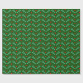Papier Cadeau Forêt d'hiver foncé Pin vert feuillage Noël (Plat)