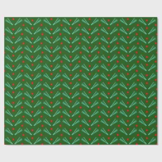 Papier Cadeau Forêt d'hiver foncé Pin vert feuillage Noël (Plat)