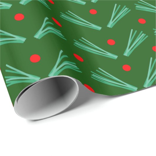 Papier Cadeau Forêt d'hiver foncé Pin vert feuillage Noël (Coin rond)