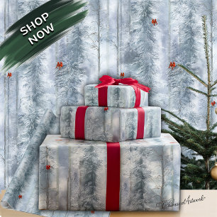 Papier Cadeau Forêt d'hiver magique de neige