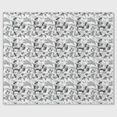 Papier Cadeau Forêt d'hiver noire et blanche Animaux Noël (Plat)