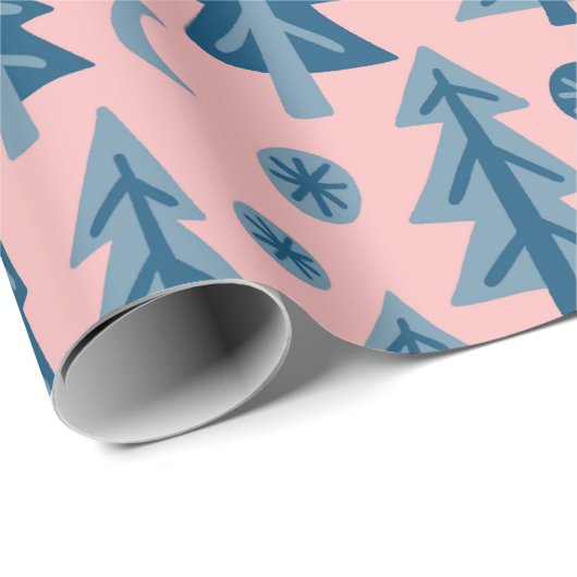 Papier Cadeau Forêt d'hiver Pins Arbres Lune Étoiles Cadeau (Coin rond)