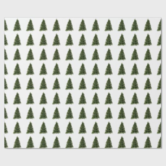 Papier Cadeau Forêt d'hiver Vert sapin de Noël Motif blanc (Plat)