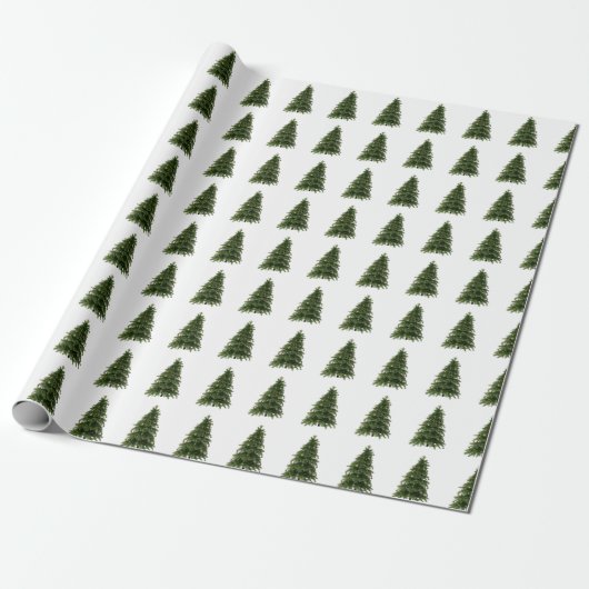 Papier Cadeau Forêt d'hiver Vert sapin de Noël Motif blanc (Déroulé)