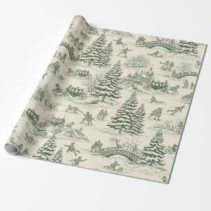 Papier Cadeau Forêt d'Ivoire Toile de Noël Verte Pays Français