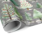 Papier Cadeau Forêt élégante des arbres de Noël sur gris acier (Coin rond)