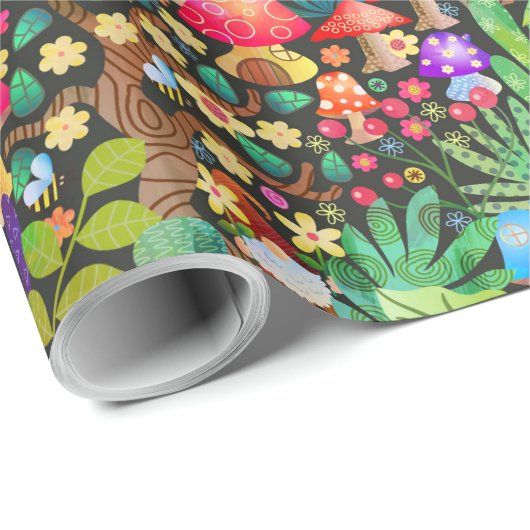 Papier Cadeau Forêt enchantée Fairytale Jardin Scène rustique (Coin rond)