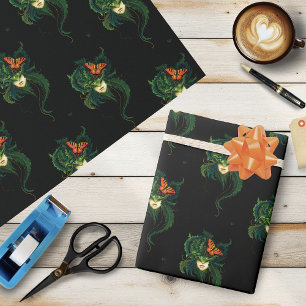 Papier Cadeau Forêt Envoûtante Dryade Femme Papillon Fantaisie