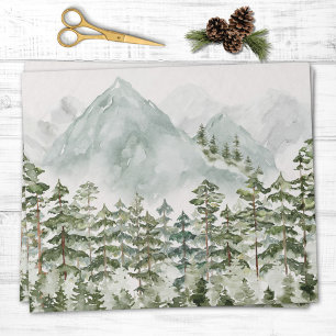 Papier Cadeau Forêt et Montagne Nature Aquarelle
