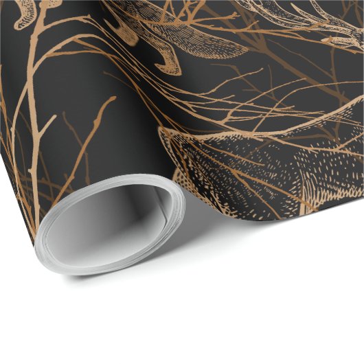 Papier Cadeau Forêt Faune Animaux Cerfs Ours Nature Sombre (Coin rond)