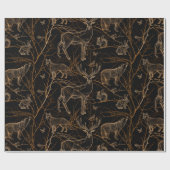 Papier Cadeau Forêt Faune Animaux Cerfs Ours Nature Sombre (Plat)