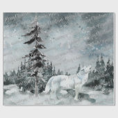 Papier Cadeau Forêt forestière d'hiver Loup blanc Joyeux Noël (Plat)