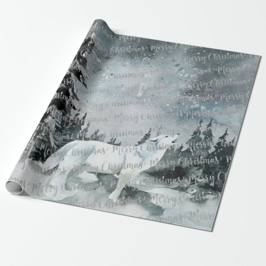 Papier Cadeau Forêt forestière d'hiver Loup blanc Joyeux Noël (Déroulé)