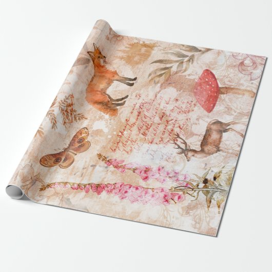 Papier Cadeau Forêt forestière Faune Renard Deer Découpage (Déroulé)