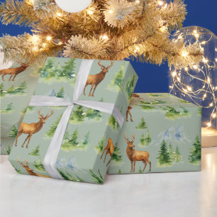 Papier Cadeau Forêt hivernale à l'aquarelle - Cerfs et arbres en