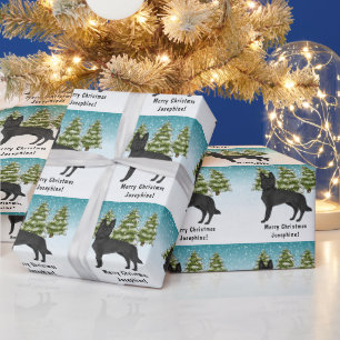 Papier Cadeau Forêt hivernale de berger allemand noir Snowy