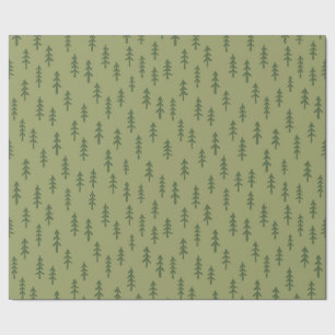 Papier Cadeau Forêt hivernale simple aux pins dans les verts sau