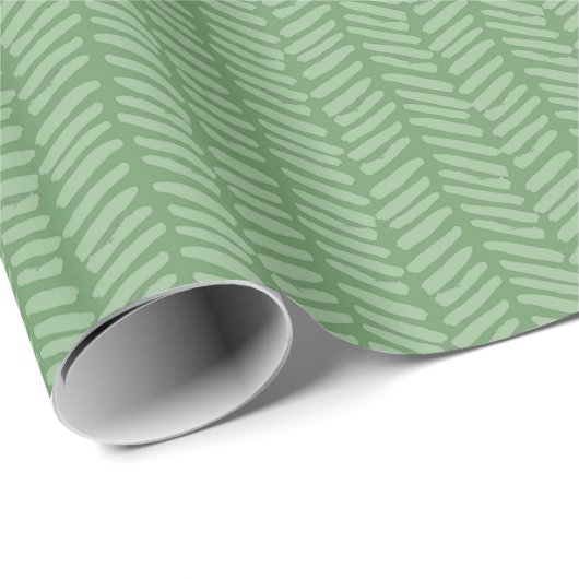 Papier Cadeau Forêt légère chic Sage foncé Vert rayé Zigzag (Coin rond)