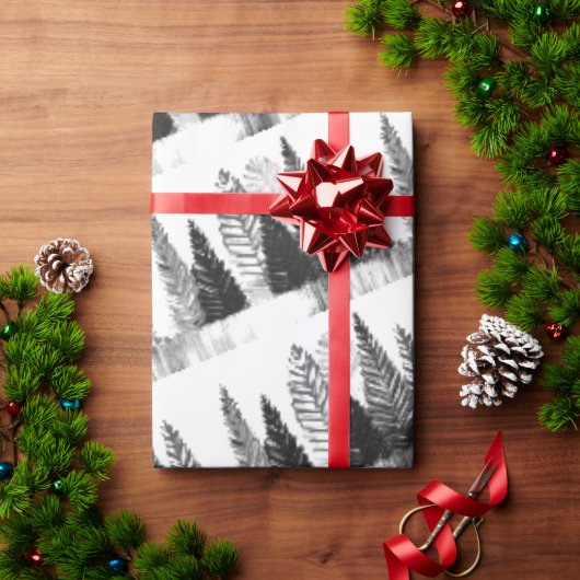 Papier Cadeau Forêt moderne de pin noir et blanc (Cadeau de vacances)