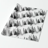 Papier Cadeau Forêt moderne de pin noir et blanc (Déroulé)