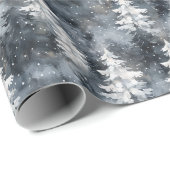 Papier Cadeau Forêt neigeuse avec arbres bleus foncés (Coin rond)