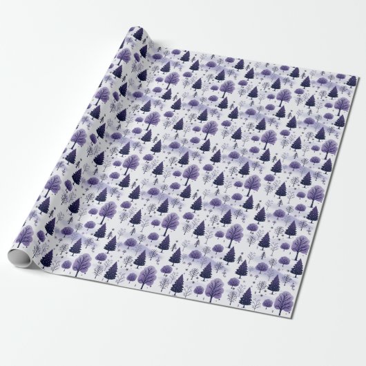 Papier Cadeau Forêt neigeuse Purple Papier d'enveloppement de No (Déroulé)