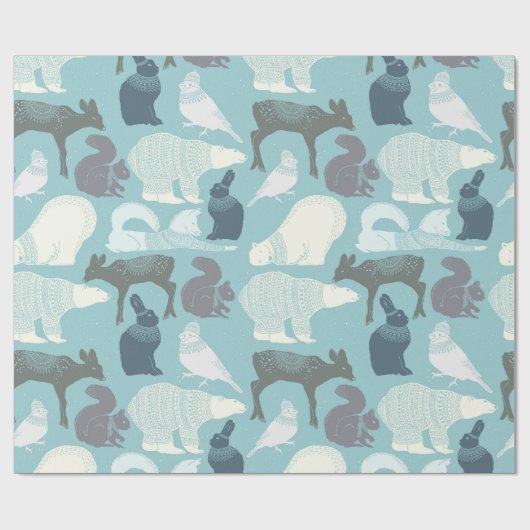 Papier Cadeau Forêt Noël Lapin Renard chevreuil Oiseau écureuil (Plat)