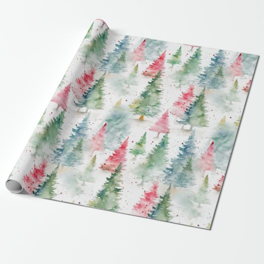 Papier Cadeau Forêt, Red Green Pine Trees (Déroulé)