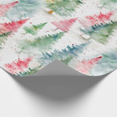 Papier Cadeau Forêt, Red Green Pine Trees (Coin)