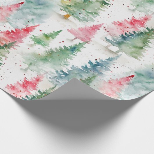Papier Cadeau Forêt, Red Green Pine Trees (Coin)