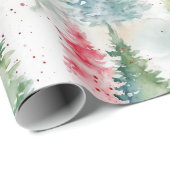 Papier Cadeau Forêt, Red Green Pine Trees (Coin rond)