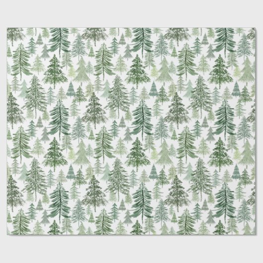 Papier Cadeau Forêt rustique d'arbres de Noël à Sage Green (Plat)