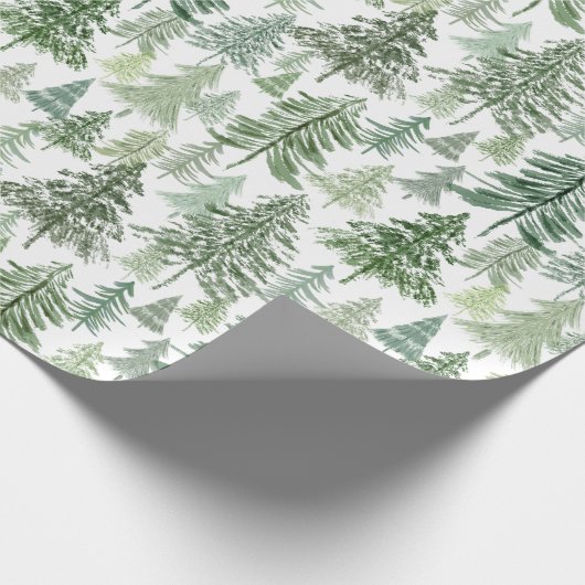 Papier Cadeau Forêt rustique d'arbres de Noël à Sage Green (Coin)