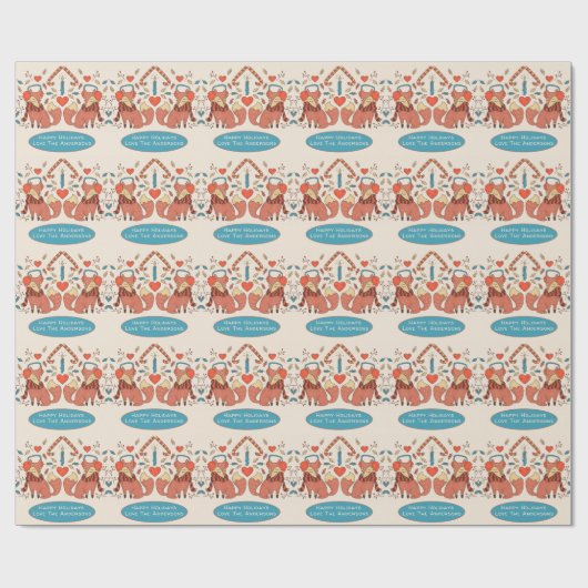 Papier Cadeau Forêt scandinave FOXES Hiver Noël Art populaire (Plat)