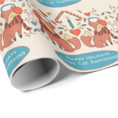 Papier Cadeau Forêt scandinave FOXES Hiver Noël Art populaire (Coin rond)