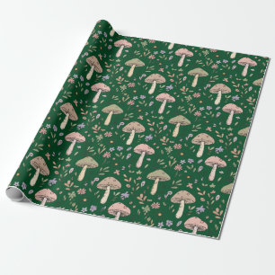 Papier Cadeau Forêt sombre Émeraude Champignons Motif sans coutu