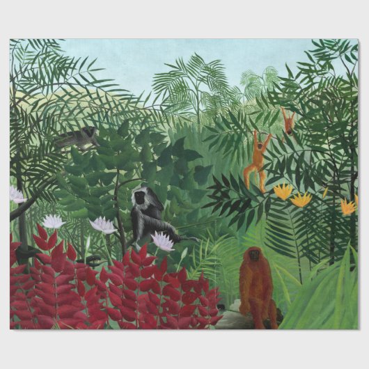 Papier Cadeau Forêt tropicale avec singes Rousseau Art (Plat)