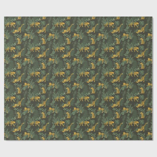 Papier Cadeau Forêt tropicale léopard motif sauvage vert foncé (Plat)