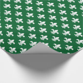 Papier Cadeau Forêt Vert Blanc Fleur de Lis Motif (Coin)