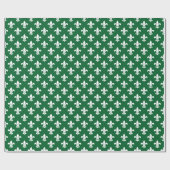 Papier Cadeau Forêt Vert Blanc Fleur de Lis Motif (Plat)