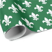 Papier Cadeau Forêt Vert Blanc Fleur de Lis Motif (Coin rond)