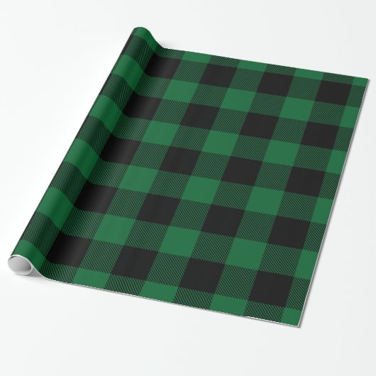 Papier Cadeau Forêt Vert noir grand bison Plaid bûcheron (Déroulé)