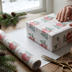 Papier Cadeau Forêt verte personnalisée Pinceau rouge pin Noël A