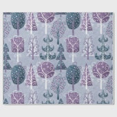 Papier Cadeau Forêt Whimsical mignonne Arbre de Noël pourpre (Plat)