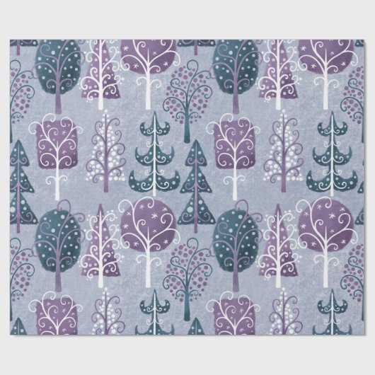 Papier Cadeau Forêt Whimsical mignonne Arbre de Noël pourpre (Plat)