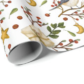 Papier Cadeau Forfait Christmas Red Berries Bird Star Moon (Coin rond)